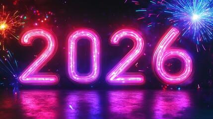 Cyberpunk  New Year with vibrant neon lights and advanced technology .
