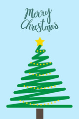 Bright Festive Merry Christmas Holiday Celebration Poster Design with Blue Background. ( original illustration, not AI Generated ).