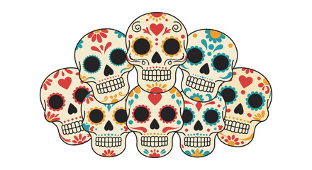 day of the dead skulls adorned with colorful floral patterns a vibrant cultural display for festive celebrations and traditional remembrance