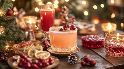 Christmas table with delicious seasonal treats and drinks .