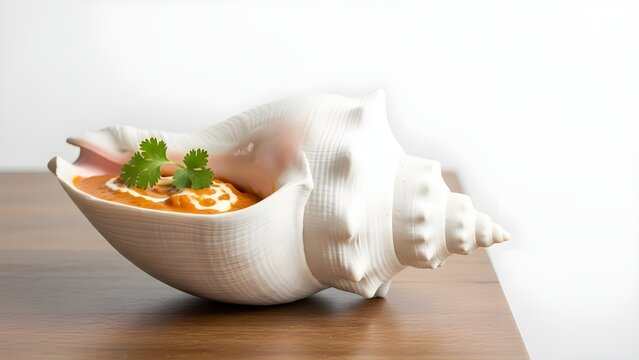 seashell, shell decoration, sea shell, natural shell, ocean theme, beach shell, shell with food, seafood concept, natural decor, shell presentation, white shell, coastal theme, tropical decor, marine 