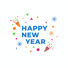 Happy New Year festive design with confetti and party crackers.