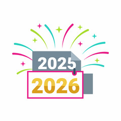 New Year 2025 and 2026 Celebration with Colorful Fireworks.