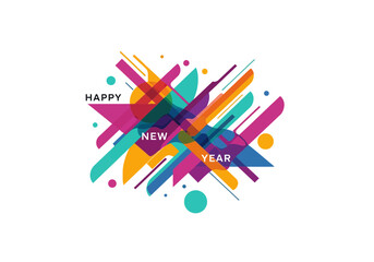 Happy New Year Abstract Geometric Design with Vibrant Colors and Modern Style.