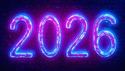 Bright neon 2026 typography with vivid glow.
