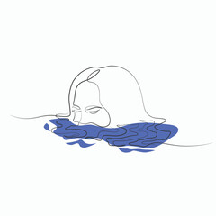 Female drowning aesthetic one line drawing. Female drowning aesthetic single line illustration. Female drowning aesthetic minimalist line art