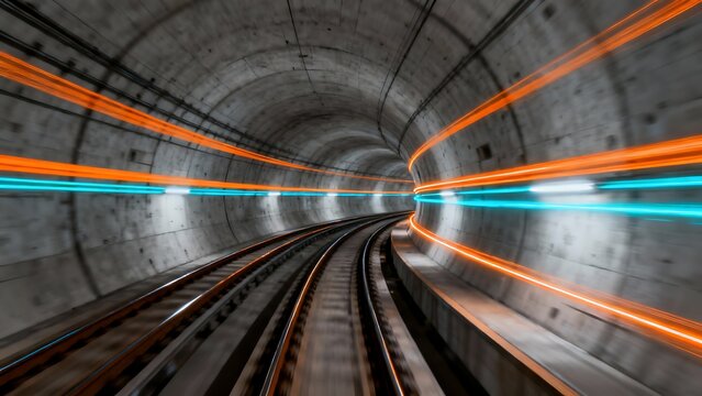 Generative AI dynamic tunnel network data flow. Predictive transport pathways with digital light