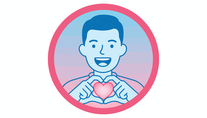 Fototapeta premium Man Making Heart Shape with Hands, Love and Care Symbol Icon, Cheerful Person Showing Affection