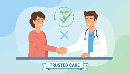 Trusted Care Doctor Patient Handshake, Professional Medical Service Icon, Physician and Client Agreement
