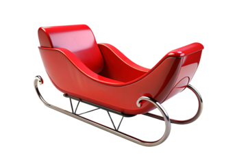 Red Santa sleigh side view angle, isolated on a transparent background