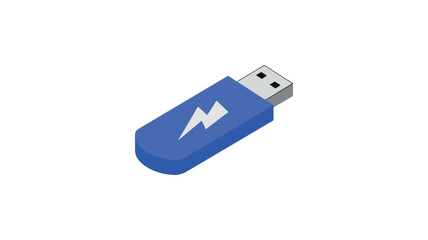 Fototapeta premium Blue USB Flash Drive with Lightning Bolt Icon Isometric View