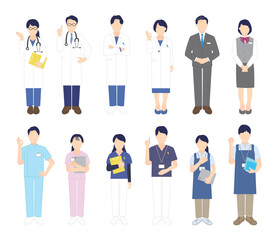 医者、看護師 医療従事者のシンプルイラスト素材セット