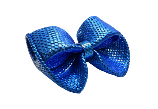Shiny blue sequin hair bow with dimensional loops, isolated on a transparent background
