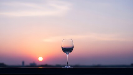 Wine glass silhouette against a vibrant sunset sky with soft pastel colors and horizon view scene