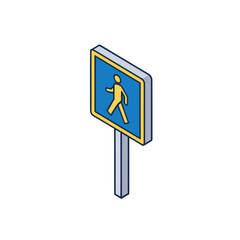 Isometric pedestrian crossing road sign vector illustration on white.