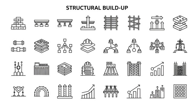 Structural engineering construction build up process design elements icons vector illustration set for architects 