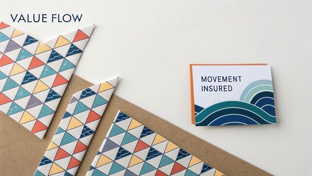Colorful geometric patterns and business card on a clean background showcasing modern design and branding concepts.