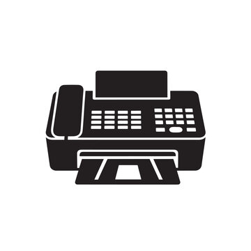 Black and white fax machine vector icon simple flat design element isolated on white background