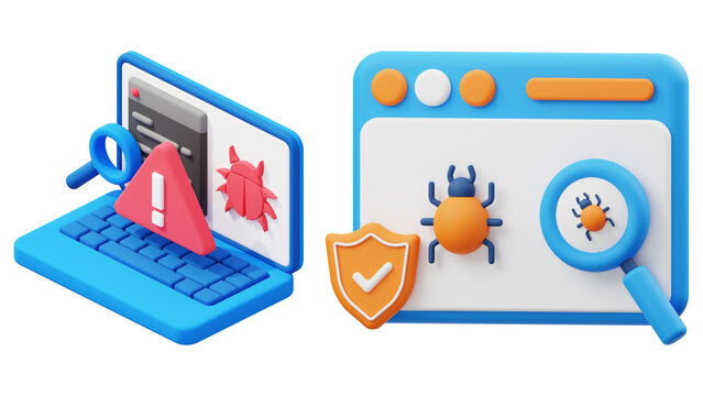 Computer screen with bugs and security shield laptop - Powered by Adobe