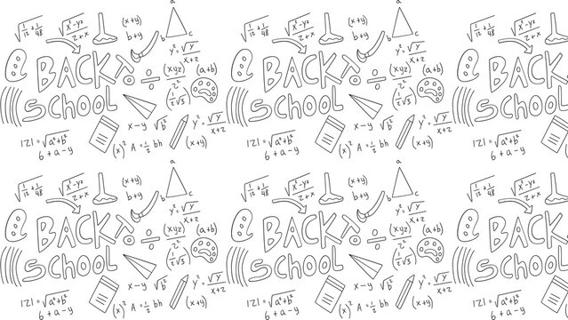 Hand-drawn Back to School Doodle Pattern with Math and Art Elements