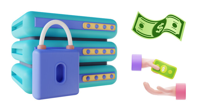 Locked Server Racks and Money Transaction Icons computer