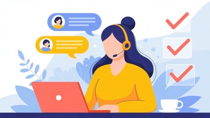 Customer Service Excellence: A dedicated customer service representative provides support with a friendly smile, as the client's needs met efficiently.