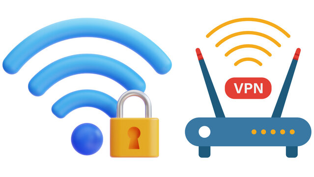 Wi Fi Symbol with Lock and VPN Router wifi wireless