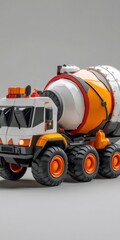 Futuristic cement mixer truck rotating its drum on gray background