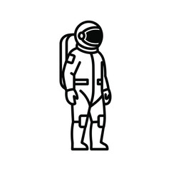 Simple line art icon of an astronaut in a spacesuit with a life support backpack, isolated on