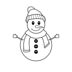 Cute snowman outline for coloring page illustration