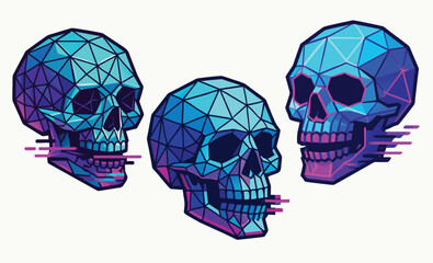 Futuristic Blue Low Poly Skull Duo – Neon Digital Style