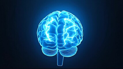 illustrating a detailed digital brain model in vibrant blue with glowing neon effects - Powered by Adobe