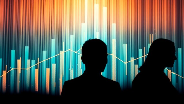 Generative AI business data analysis with professional silhouettes.