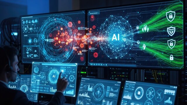 Futuristic digital pattern of binary code representing technology and data communication across a network