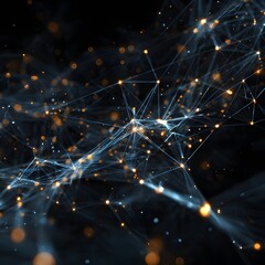 A scientific visualization of a complex 3D quantum network with nodes connected by glowing lines, floating in black space.