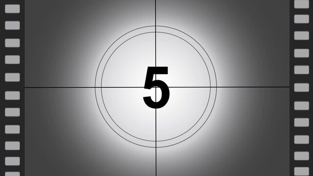 movie countdown from 10 to 0 seconds, old movie countdown ten seconds from dark theme to light theme
