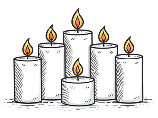 set of candles ,illustration outline isolated on white background