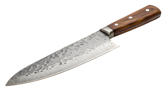 a hand-forged chef’s knife with wooden handle isolated on white - Powered by Adobe