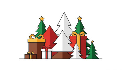 Christmas Trees and Gift Boxes Illustration