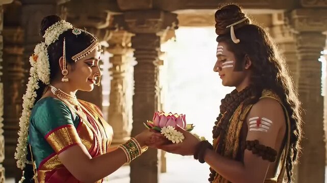 Hindu Couple Temple Ritual India.