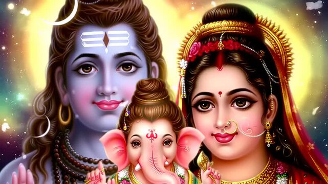 Hindu Deities Shiva with Parvati  Ganesha.