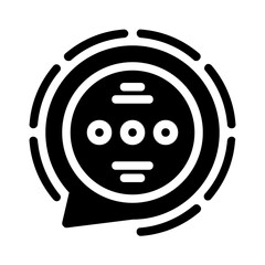 Conversation bubble with symbols for communication, technology, and social media in neat, concentric circle lines ideal for marketing and presentations.
