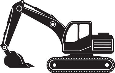 Heavy construction excavator silhouette, isolated on
