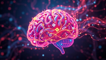 Obraz premium Abstract swirling data forming evolving AI brain, development, connection