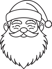 Santa Claus head outline with fluffy beard and tilted hat silhouette