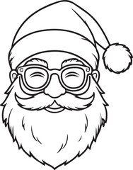 Santa Claus head outline with fluffy beard and tilted hat silhouette