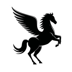 Black silhouette of a mythical winged horse rising on hind legs