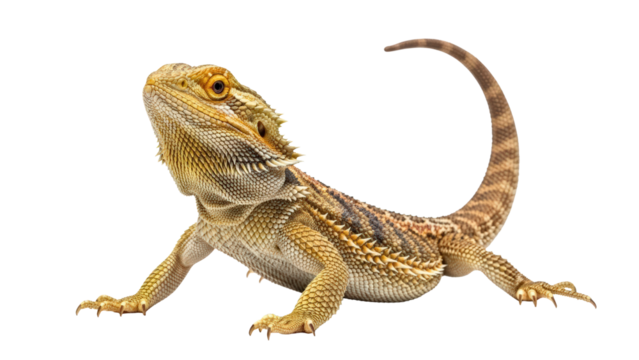 Bearded dragon reptile, full body on clear background, pet lizard isolated on transparent background