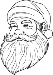 Obraz premium Santa Claus head outline with fluffy beard and tilted hat silhouette