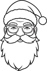 Santa Claus head outline with fluffy beard and tilted hat silhouette